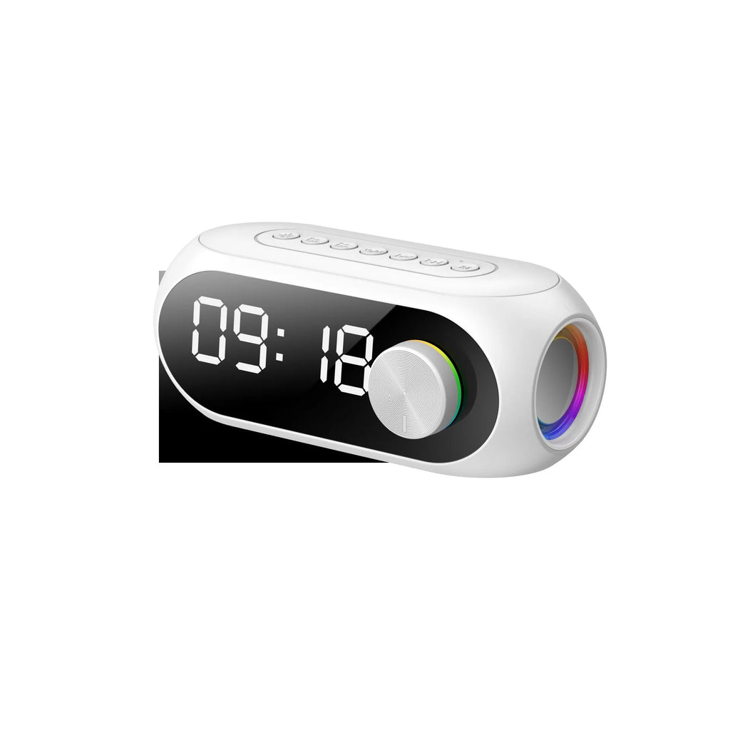 USB portable mini clock with extra bass speaker in S8 Black, White, and Blue colour options