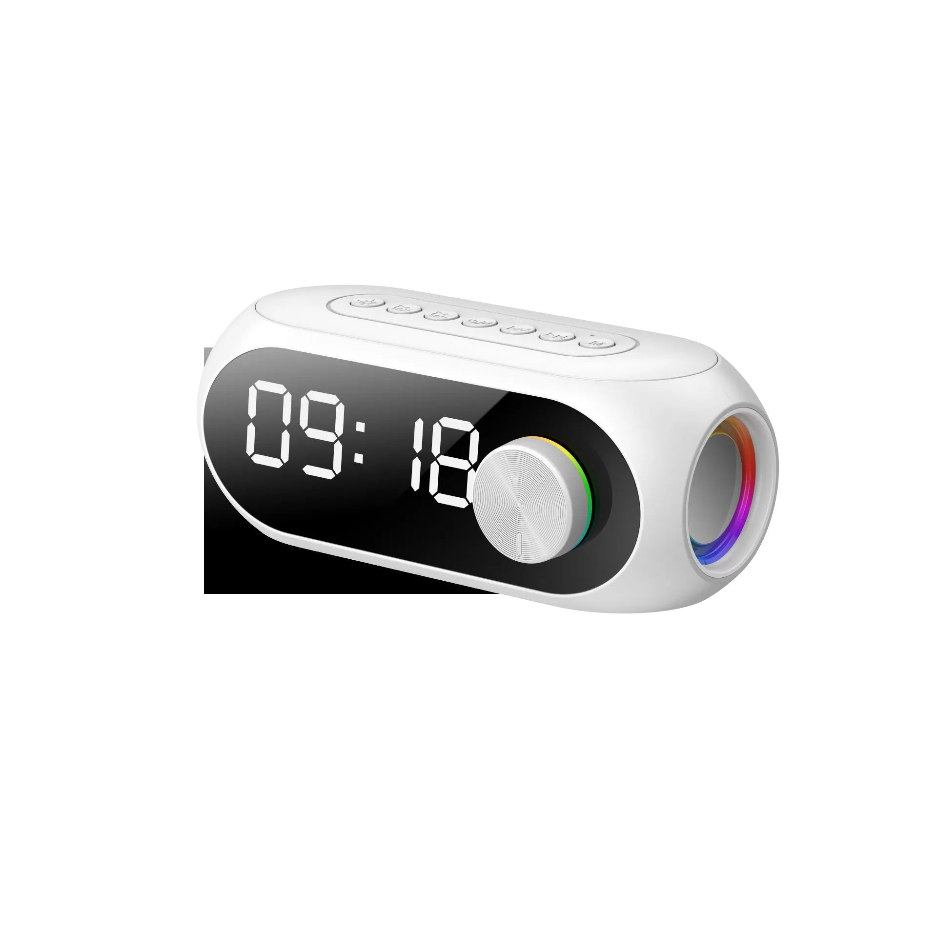 USB portable mini clock with extra bass speaker in S8 Black, White, and Blue colour options