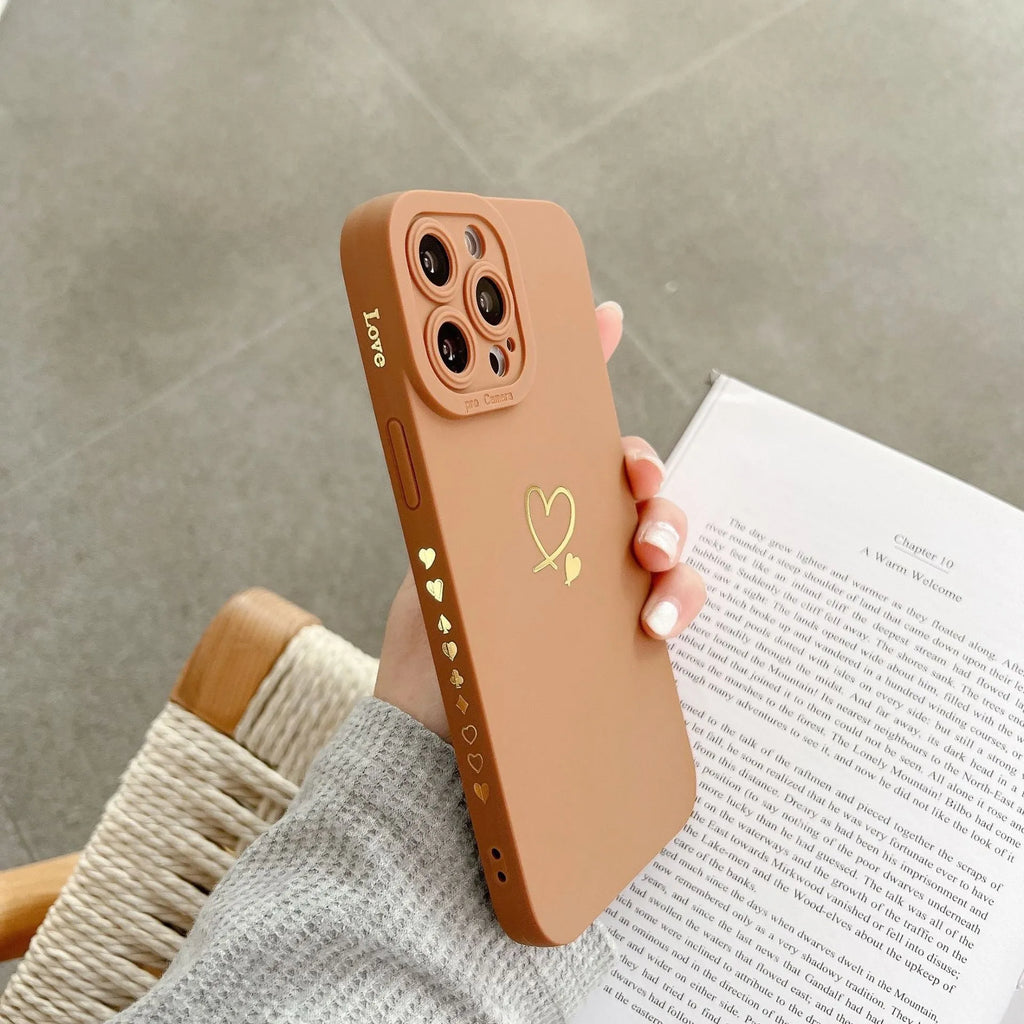 Soft love shockproof silicone phone case in beige for Apple iPhone 13 and 14 series with raised bumper edge