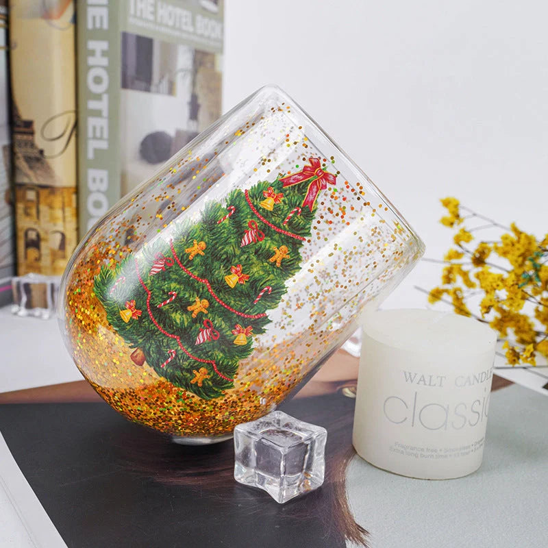 Christmas Tree Tumbler with flowing sequins and heat-resistant borosilicate glass