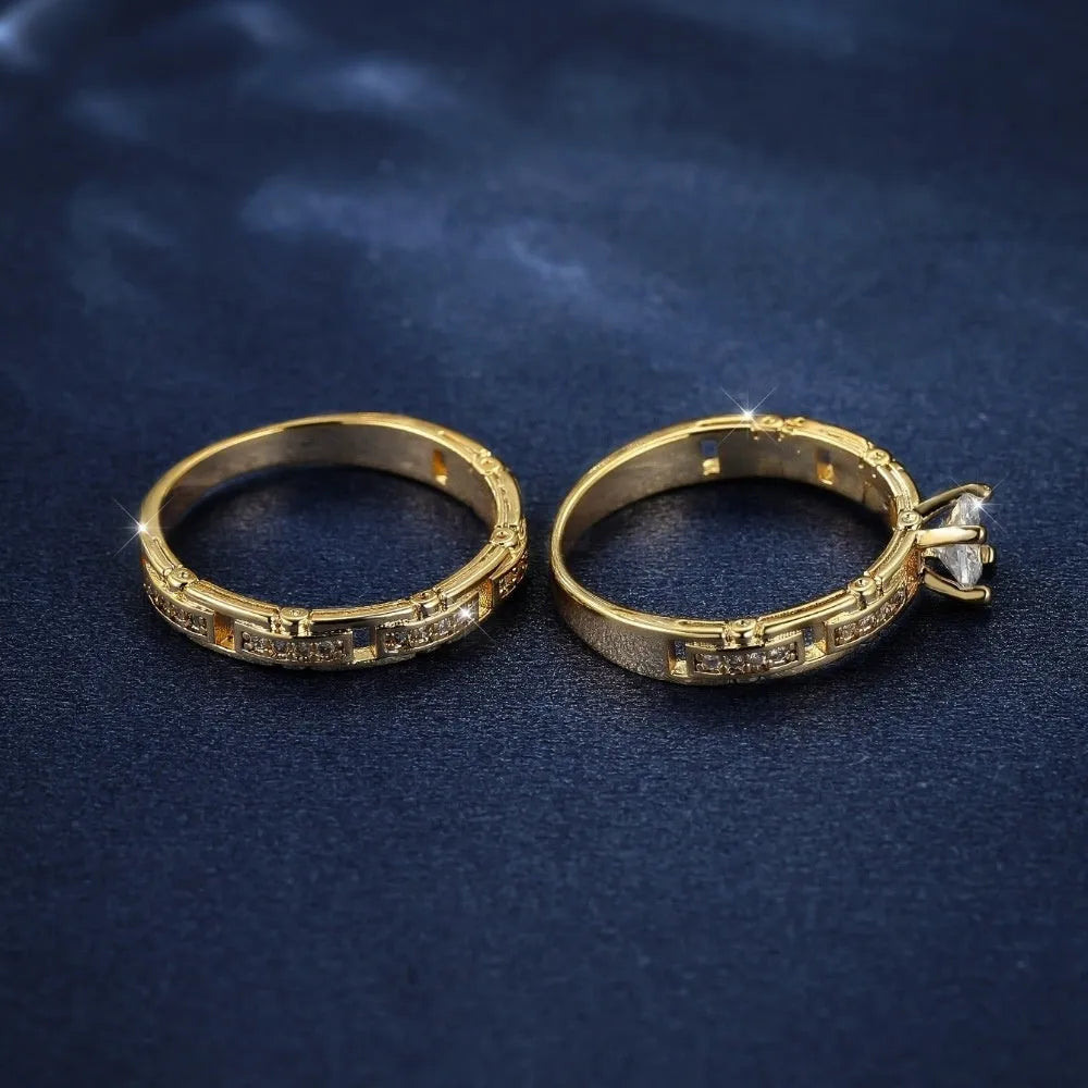 Micro inlaid zircon women's wedding ring set in gold alloy geometric fashion OL couple ring