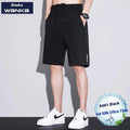 Men's quick-dry ice silk polyester running shorts, lightweight straight-leg fitness shorts in black, dark blue, and light gray