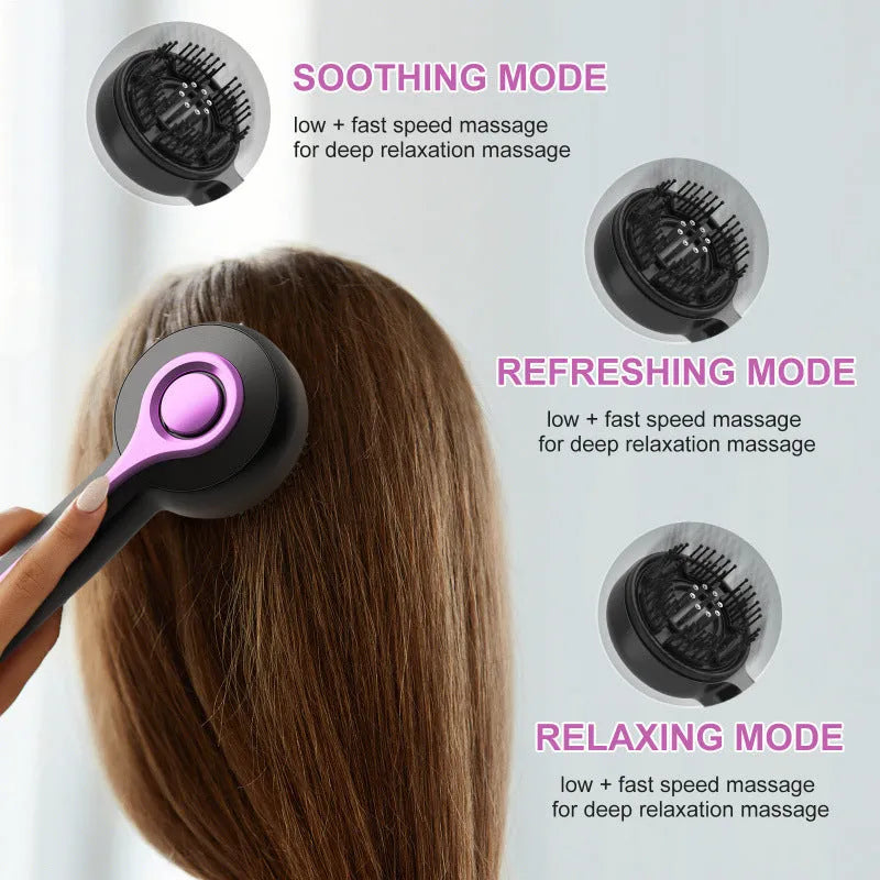 Grey USB-powered anti-leak head massage comb with vibration function and mechanical speed control