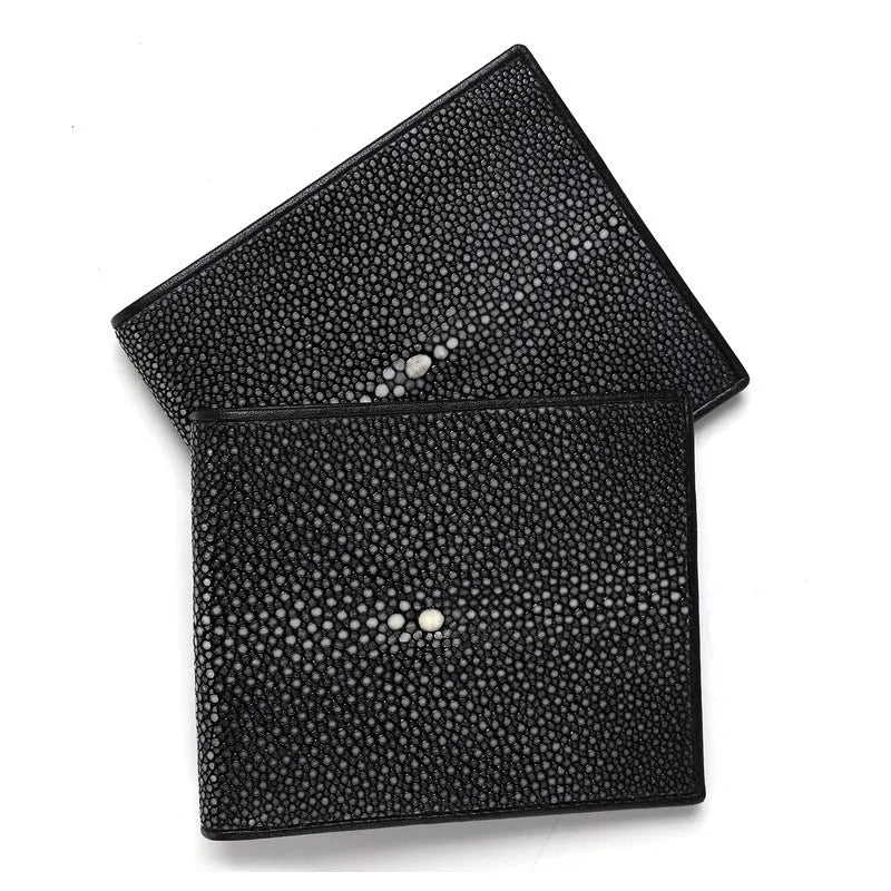 Pearl fishskin short grinding beads wallet with cowhide in horizontal square European American style