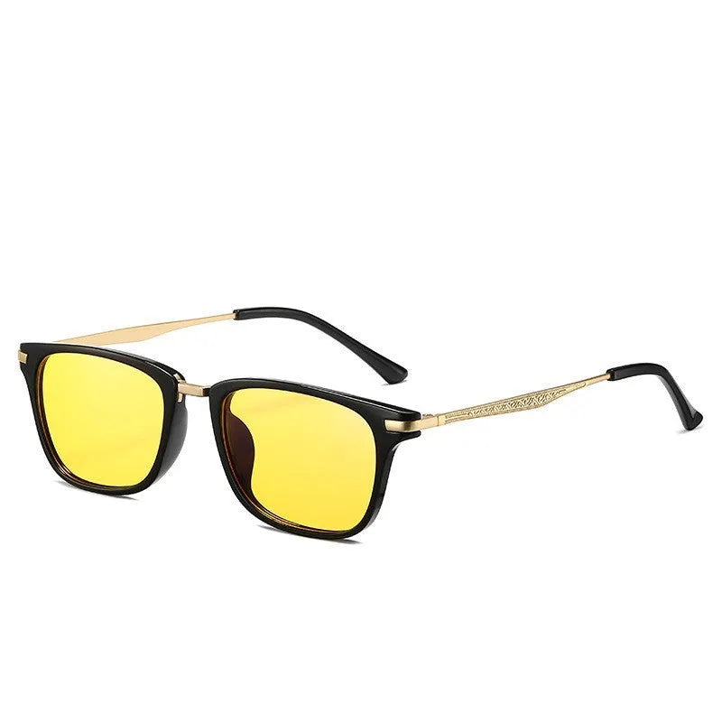 Full frame anti-blue light myopia glasses with square TR90 frame in black with yellow film for men