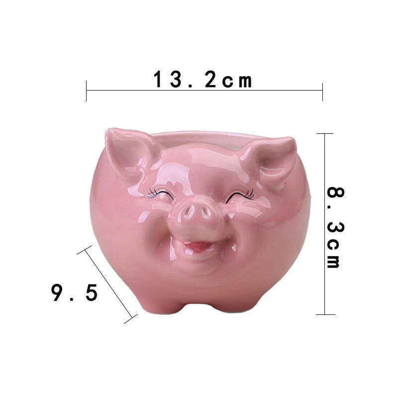 Hand-painted ceramic succulent pot with cartoon animal design