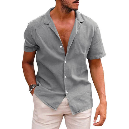 Men's linen-cotton blend short sleeve summer shirt in various colours