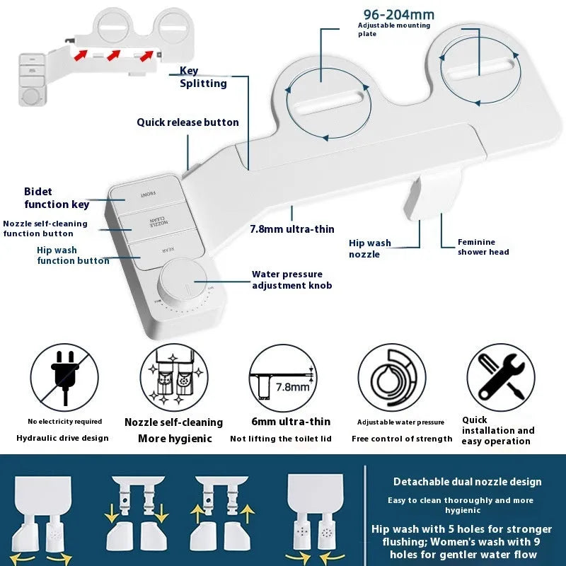 KB06 pure white manual button wash cleaning tool with removable nozzle and copper tee fitting.