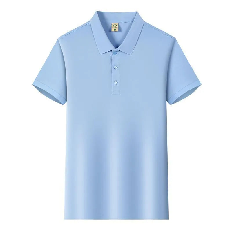 Men's short sleeve business shirt in ice silk fabric with lapel collar and slit styling
