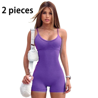 Stylish spaghetti strap romper in a variety of vibrant colors, designed for fashion, fitness, and everyday comfort.