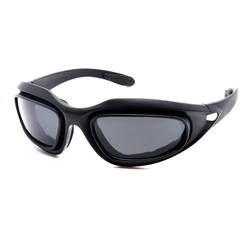 Tactical polarised sports sunglasses with a full-rim PC frame on a black background.