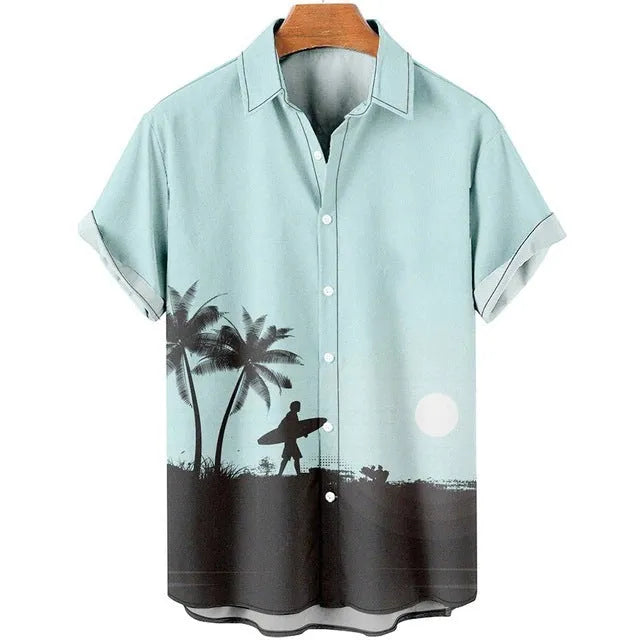 Men's slim fit casual shirt with colourful 3D floral digital print pattern on polyester fabric