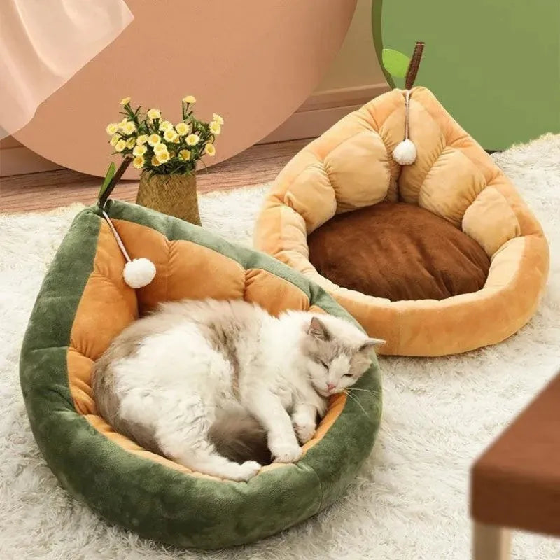 Soft green pet bed kennel for cats with a removable cotton cushion inside