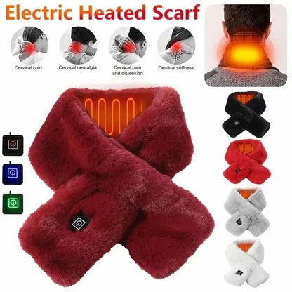 USB-powered heated scarf with 3 adjustable temperature settings, made of soft, lightweight, and washable fabric for cozy comfort.