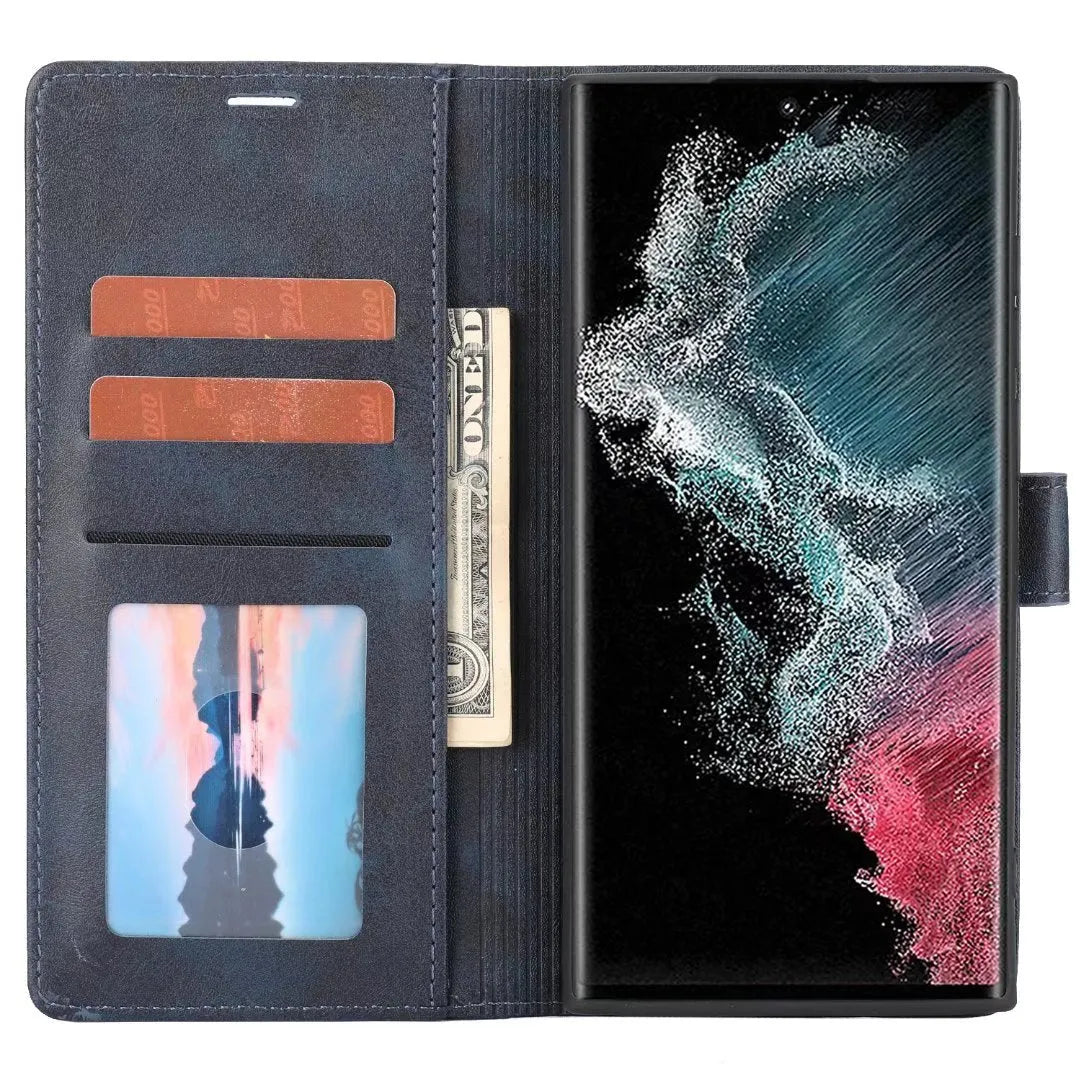 Business pure colour flip phone case with card slot holder, polyurethane leather, available for Samsung and Apple models