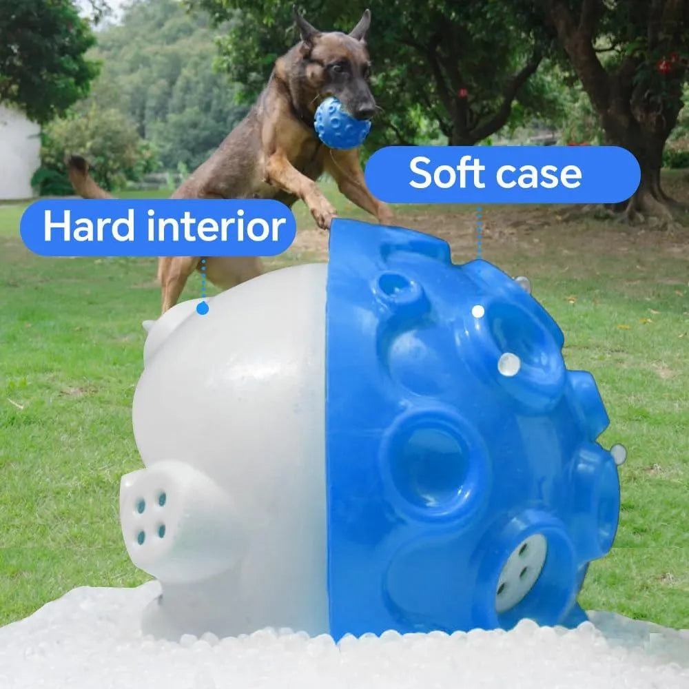 Coloured rubber dog toy ball with a bumpy surface for aggressive chewers and teeth cleaning.