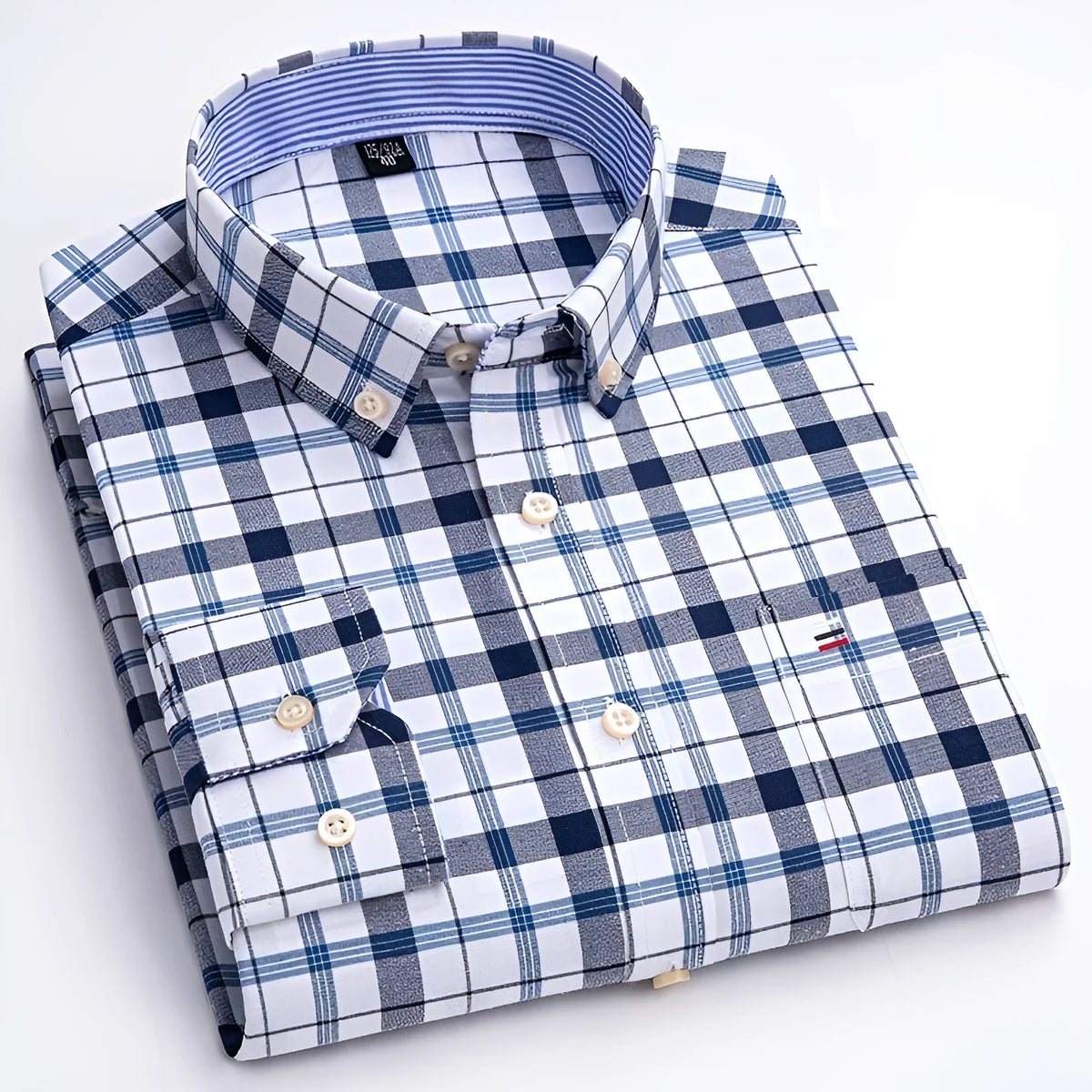 Men's long sleeve pure cotton plaid shirt, casual spring style, available in sizes 38 to 47
