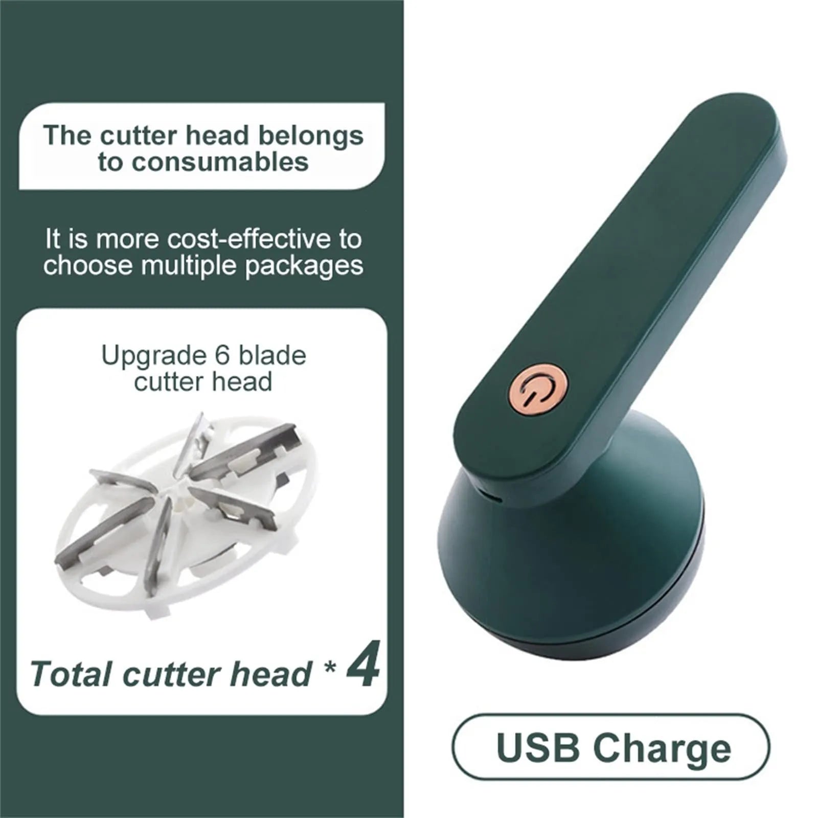 White or green USB rechargeable electric lint remover for clothing with removable lint collector container.