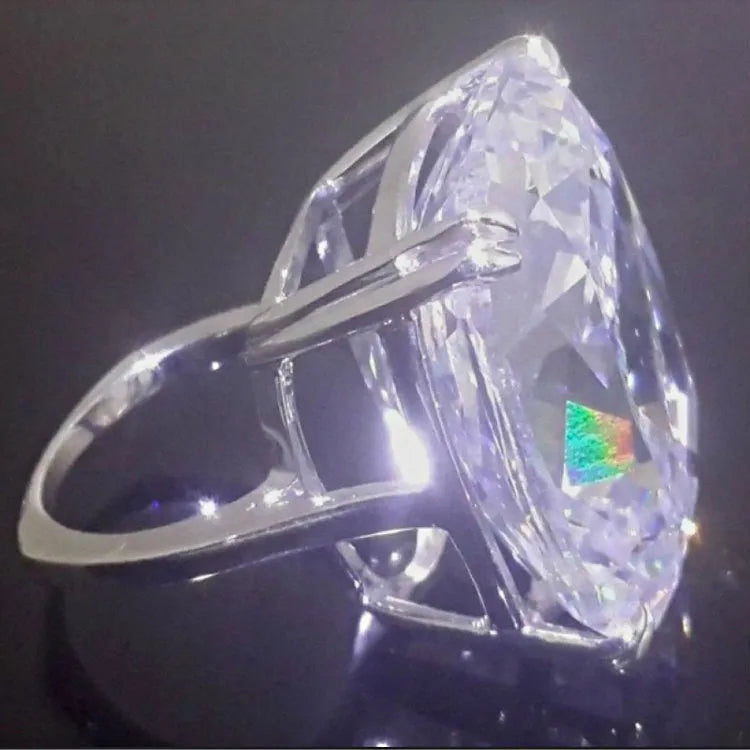 Women's white gold colour square diamond ring with geometric inlay design on alloy band