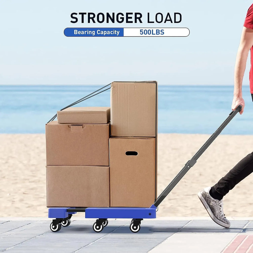 Black direct-supply handcart with silent PU wheels, PP plastic and metal construction for indoor and outdoor moving.