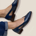 Women's casual shallow mouth side empty flat shoes in black artificial PU upper, side view