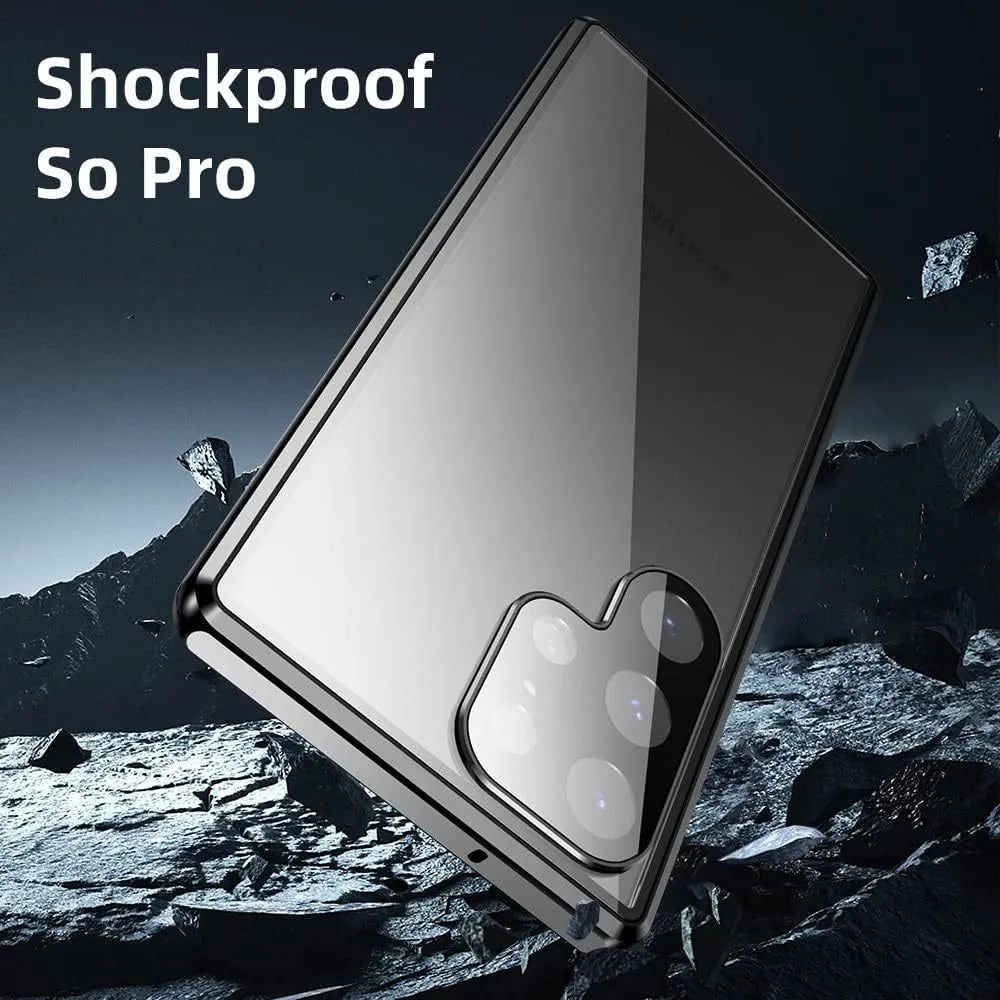 Magnetic King phone case with glossy metal mirror finish and peep-proof screen for Samsung S25 Ultra