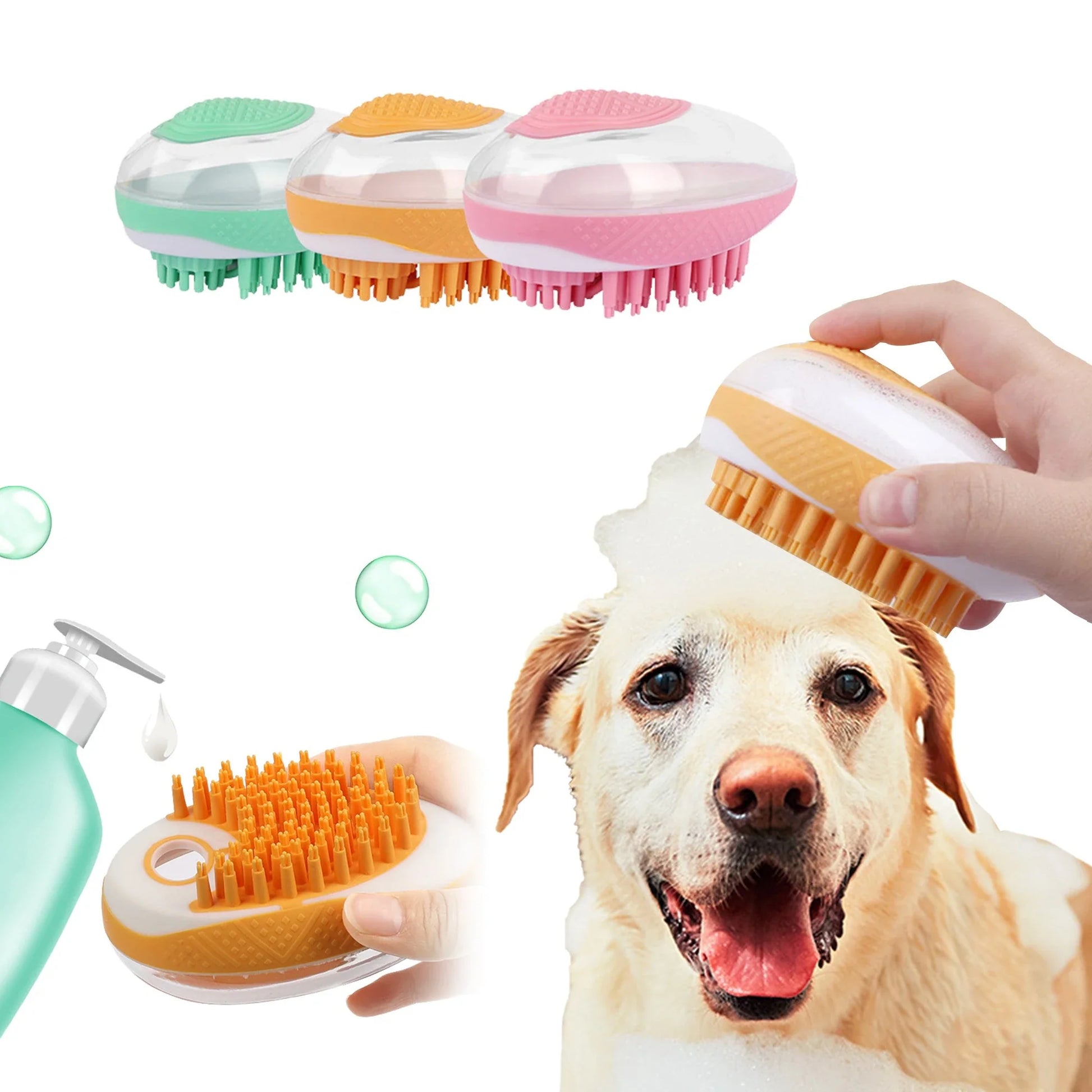 2-in-1 Pet Grooming Brush with Soft Silicone Bristles for Bathing and Massage