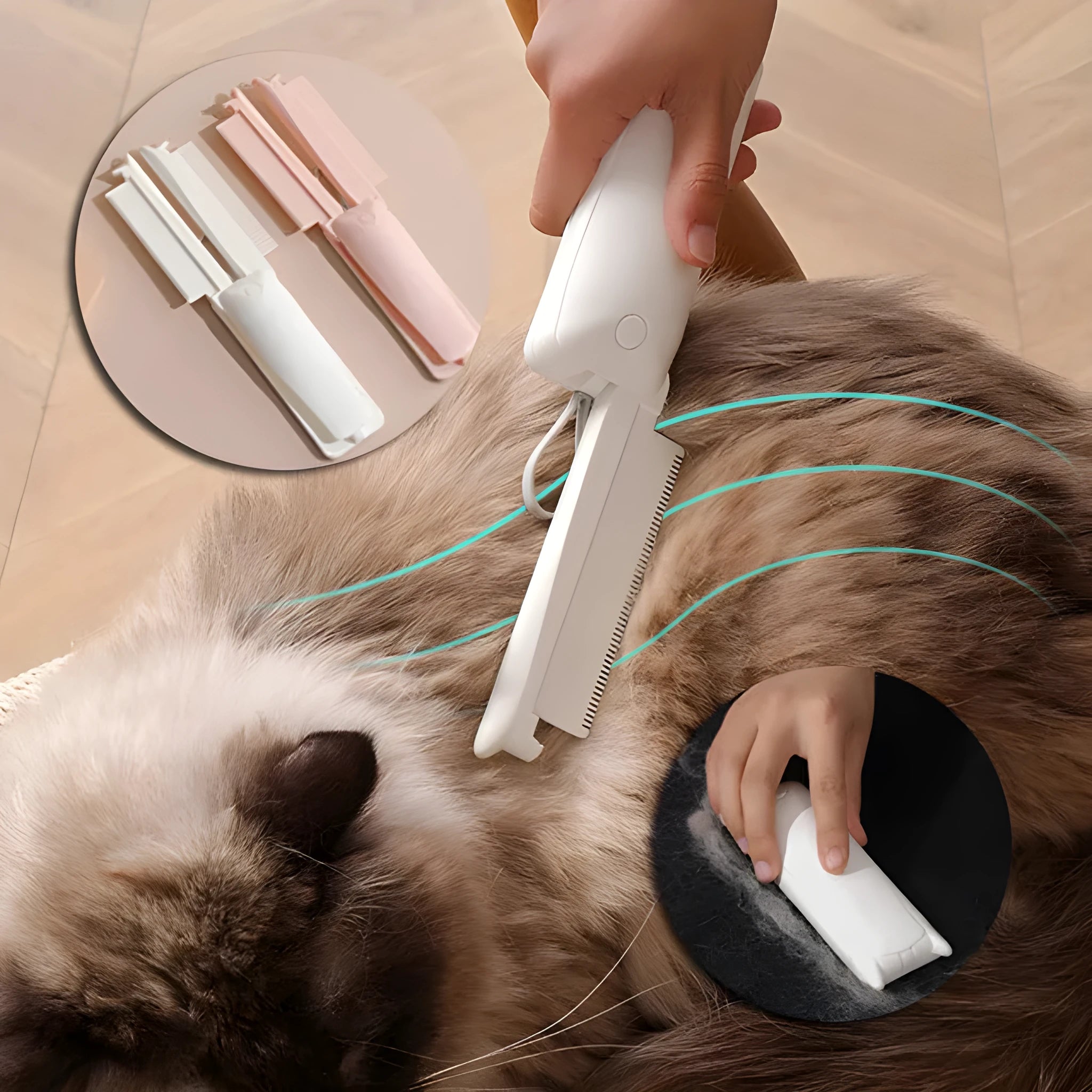 Pink and white ABS plastic pet grooming brush with hair removal and massage functions for dogs and cats