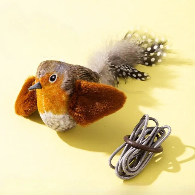 Electric sound simulation bird cat toy in green warbler colour with polyester fibre body for cat play