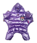 Pet down cotton jacket for dogs, casual outdoor coat, grey colour, side view on dog