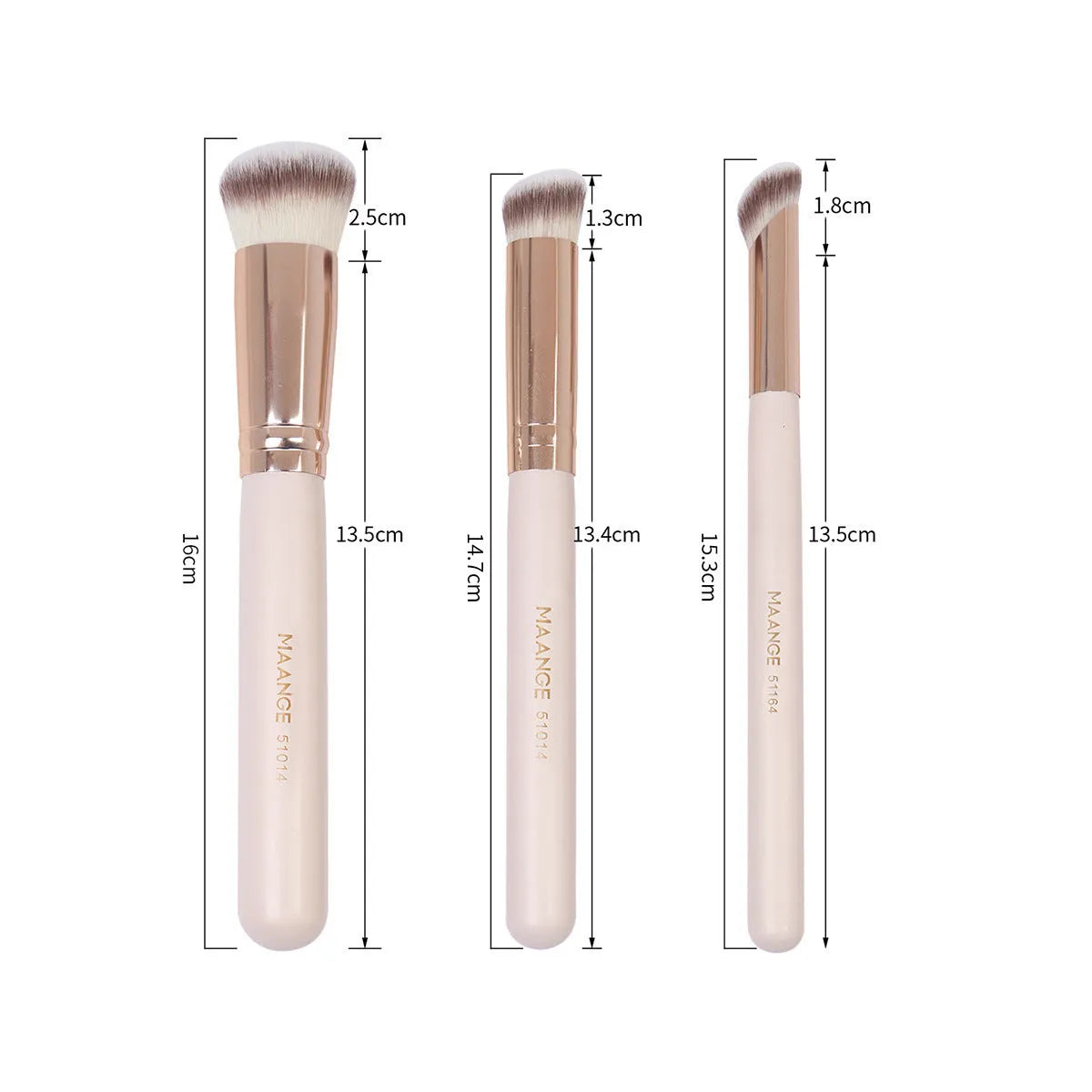 3-piece wooden handle makeup brush set with triangle powder puff in apricot and black colours