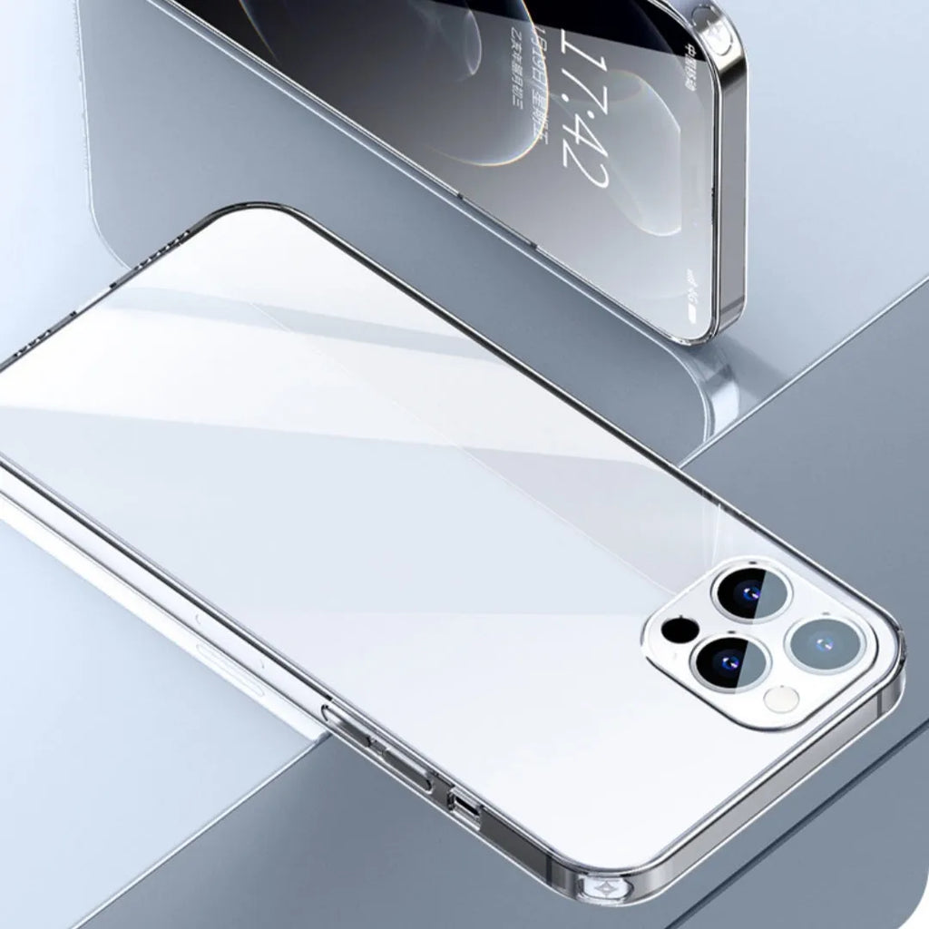 Fully transparent silicone TPU phone case for iPhone showing back cover protection in clear finish