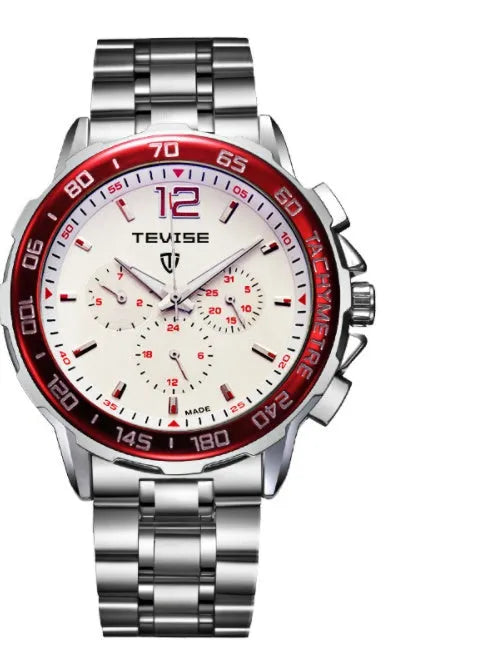 Men's automatic mechanical watch with pointer display, black dial, stainless steel case, 30m waterproof sporty design