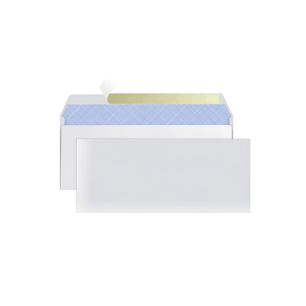 Blue anti-opening self-adhesive confidential envelope measuring 105 by 240 millimetres