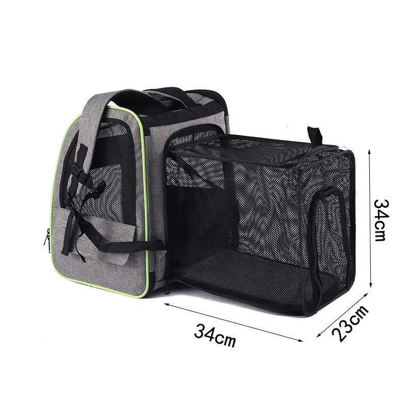 Breathable large capacity pet backpack Oxford cloth steel wire cradle net 35x28x42cm gray