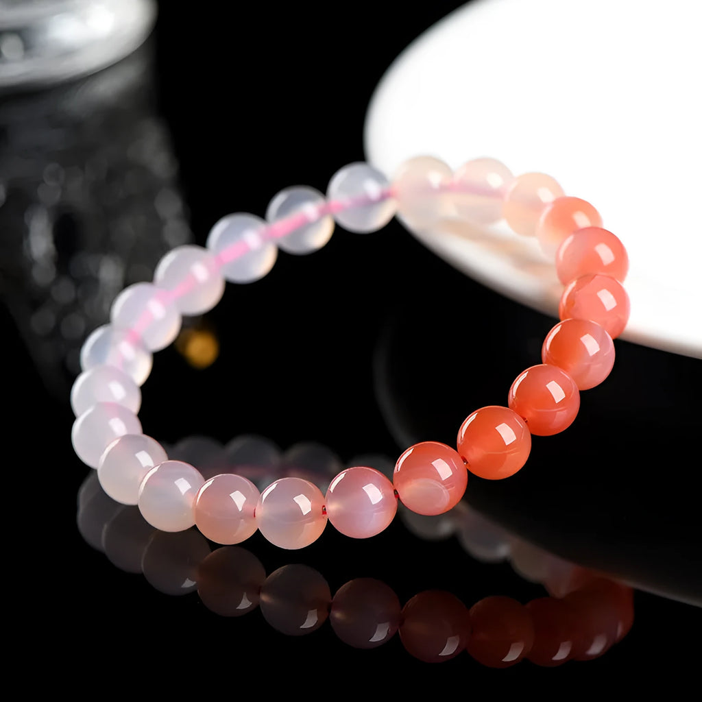 Natural Yanyuan Agate bracelet showing gradient salt source colour on geometric beads.
