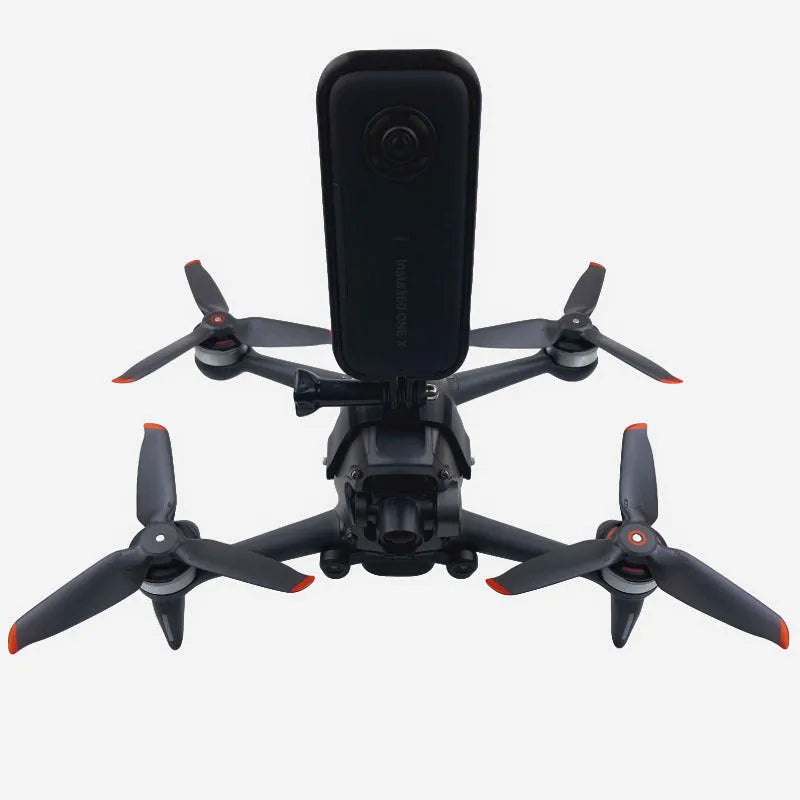 FPV drone panoramic top expansion bracket made of 3D printed hard plastic with soft sponge padding.