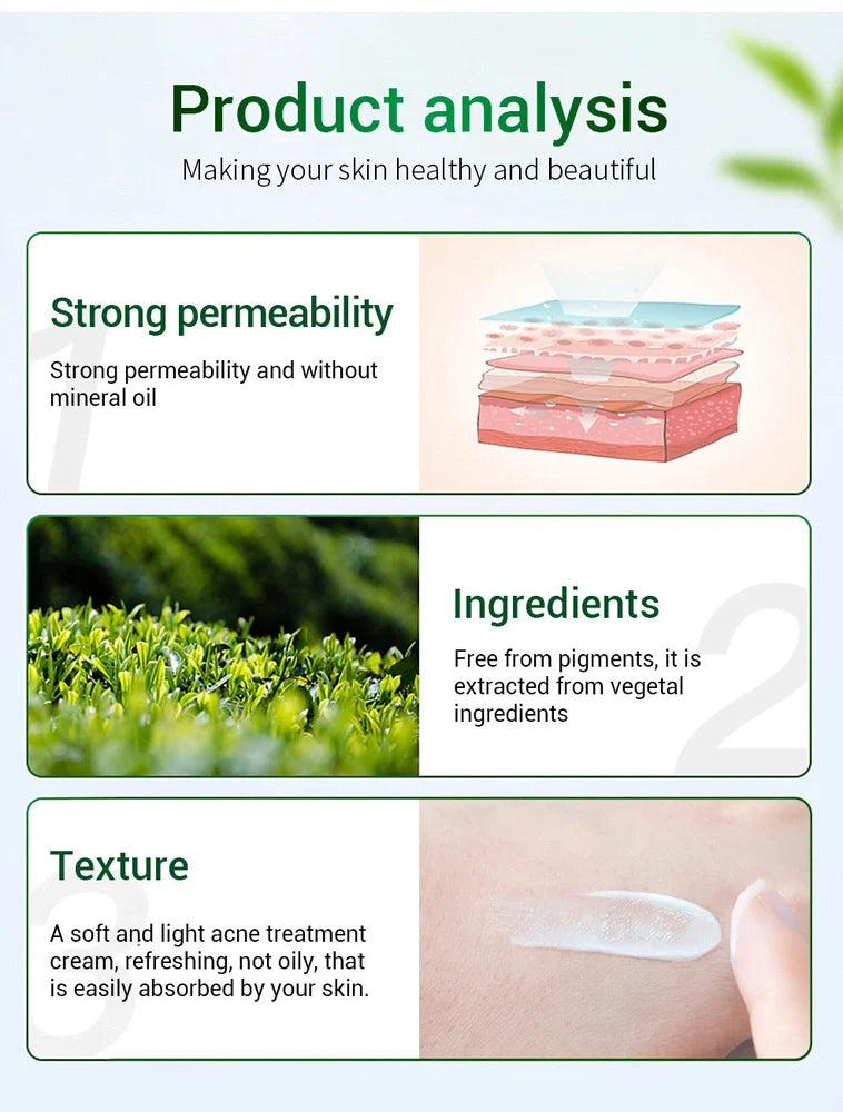 BREYLEE Tea Tree Acne Cream moisturises and helps reduce acne scars with 30g net content, formulated for general skin types and a three-year shelf life