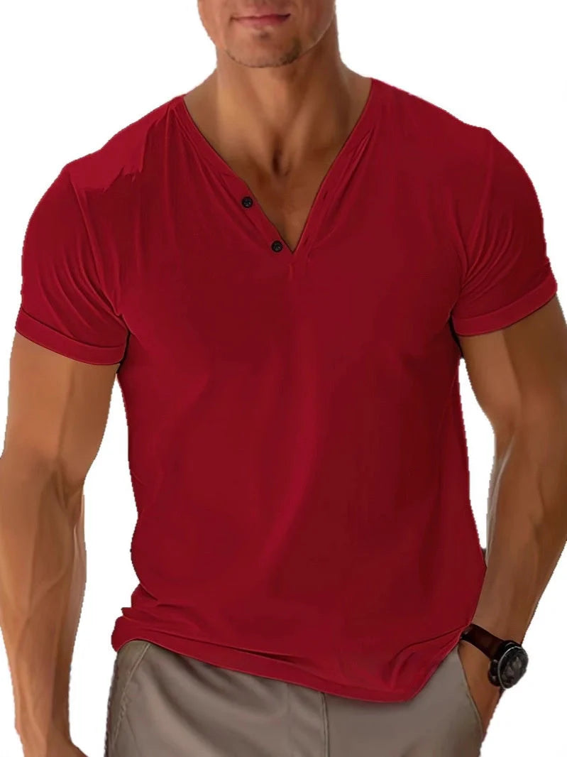 Men's solid colour cotton short sleeve t-shirt for summer