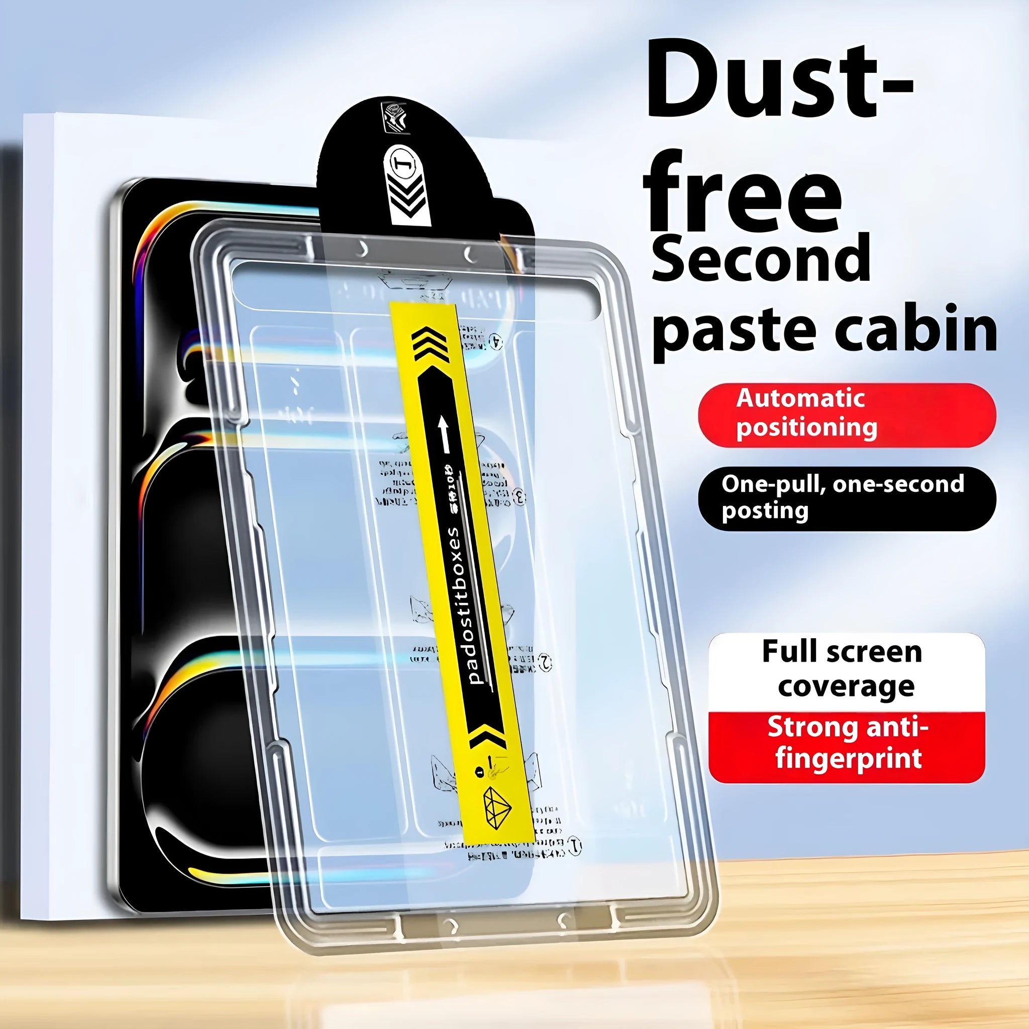 Dust-free warehouse tempered glass HD fullscreen screen protector for iPad showing anti-fall protection