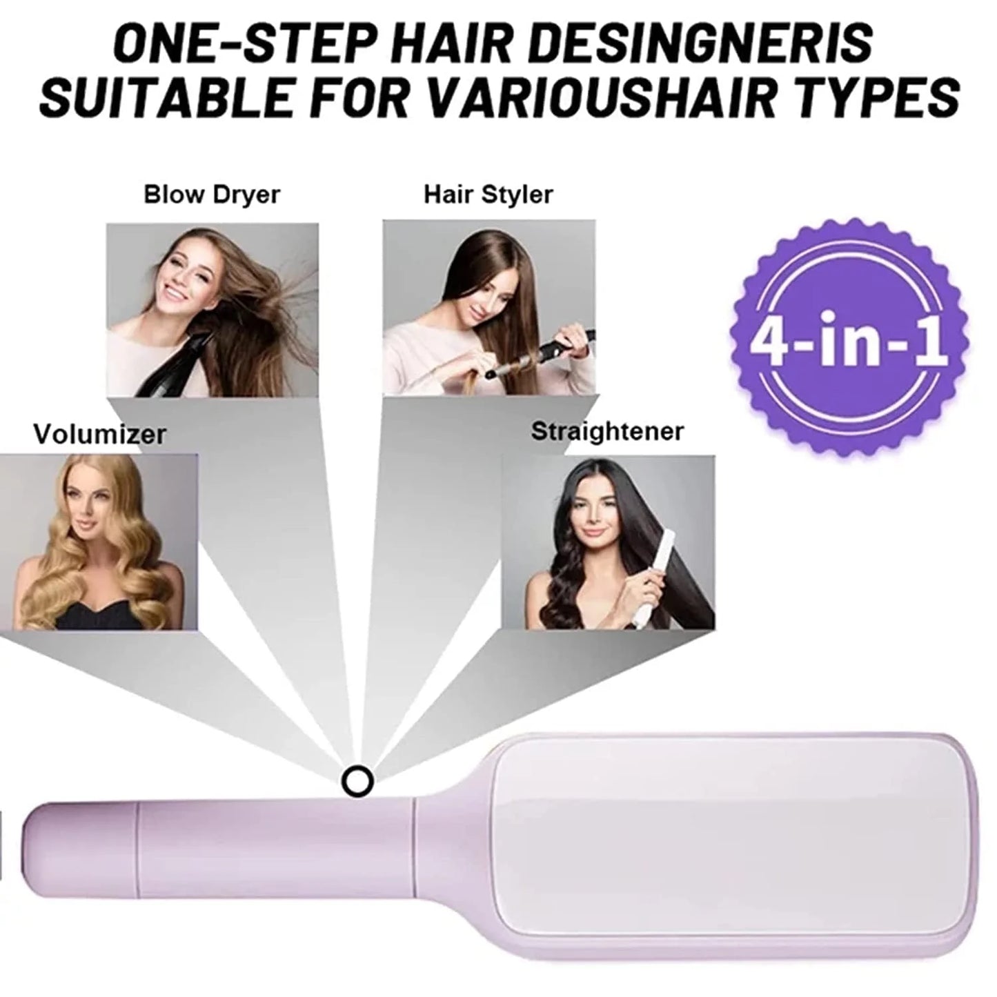 4 in 1 self-cleaning hair brush with anti-static massage comb in Roland Purple and Lunar Rock Gray