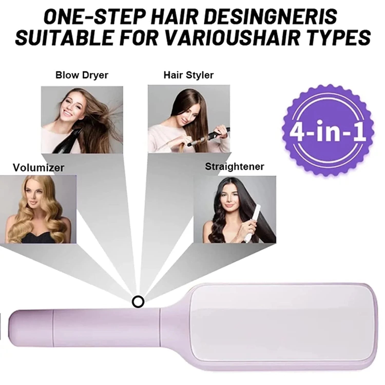 4 in 1 self-cleaning hair brush with anti-static massage comb in Roland Purple and Lunar Rock Gray