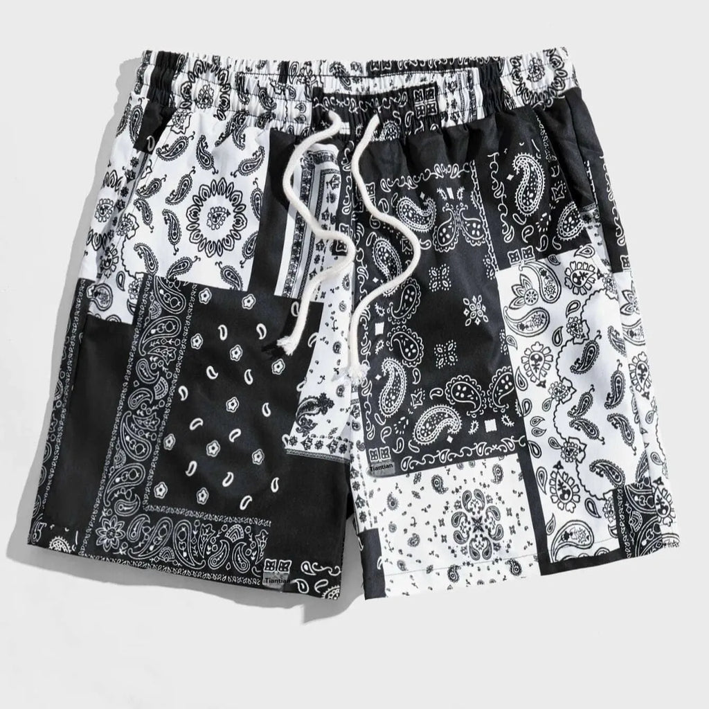 Men's thin polyester mesh beach shorts in various colours, showing simple printed design