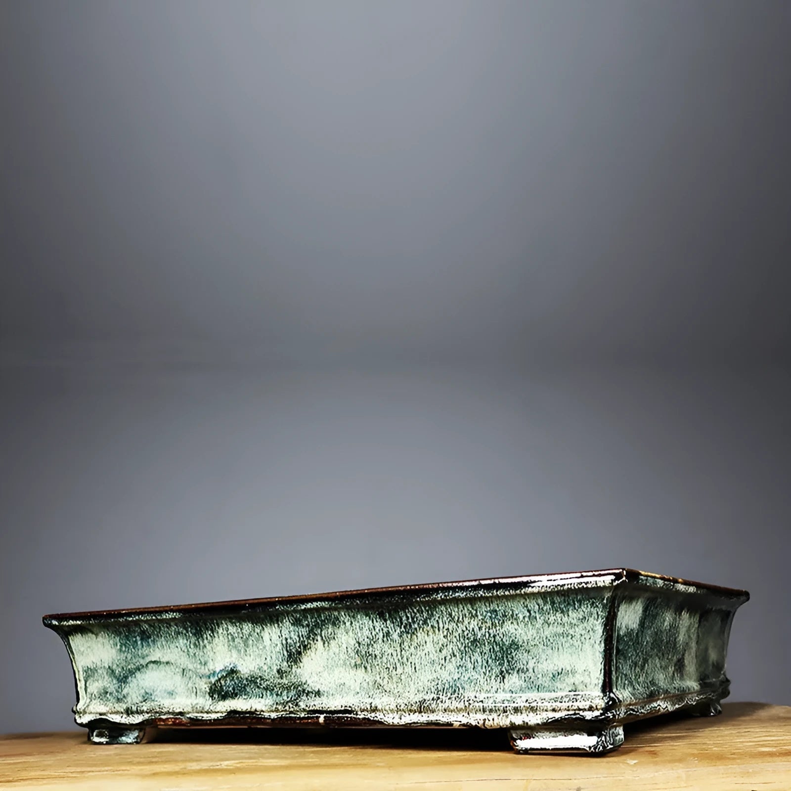 Glazed ceramic rectangular flower pot with old tree pile texture, classical style, available in dark or light jun glaze