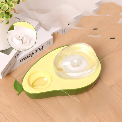 Avocado-shaped pet feeder with automatic water dispenser and separate food bowls in moonlight grey