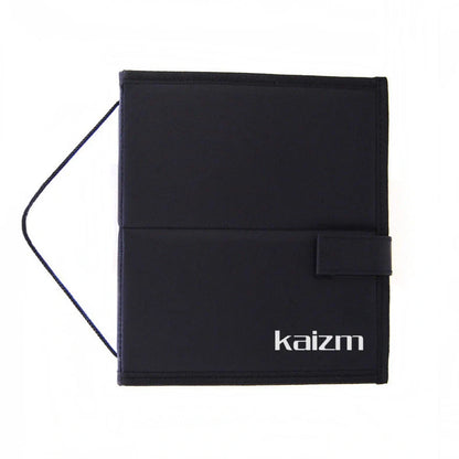 Black 15-piece makeup brush set with wooden handles and folding cloth storage bag