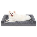 Grey U-shaped dog sofa bed with textured velvet cover and sponge padding.
