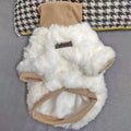 Creamy green turtleneck dog coat with high collar on small dog, showing plush cotton-padded construction
