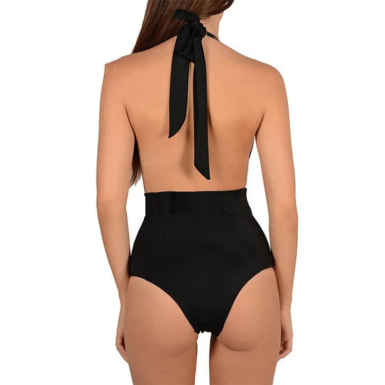 Embroidered halter sexy lingerie siamese bikini in polyester fabric women's swimwear set