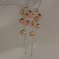 Long tassel romantic cherry blossom earrings in pink with gold plating, 8cm drop, mori fairy style
